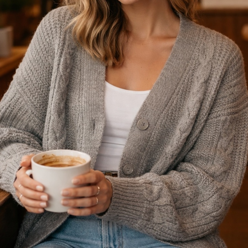 Thick Universal Thread Heather Gray Cable Cardigan -Medium